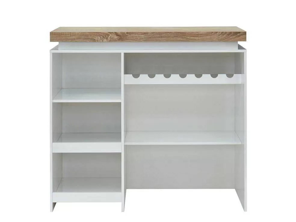Vente-unique Móvel De Bar Em Mdf Lacado A Branco A Leds De Cor Branco E Carvalho - Halo Ii* Móvel De Bar