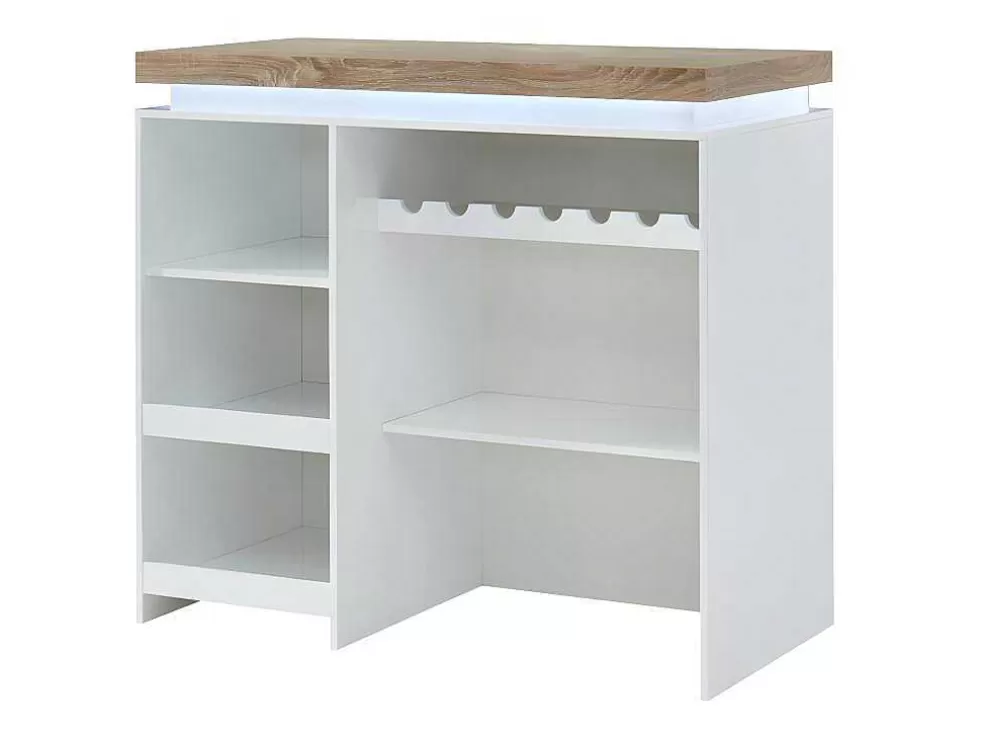 Vente-unique Móvel De Bar Em Mdf Lacado A Branco A Leds De Cor Branco E Carvalho - Halo Ii* Móvel De Bar