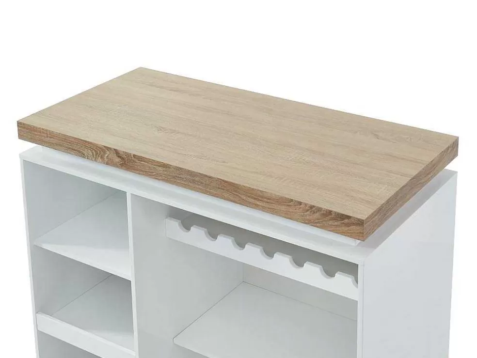 Vente-unique Móvel De Bar Em Mdf Lacado A Branco A Leds De Cor Branco E Carvalho - Halo Ii* Móvel De Bar