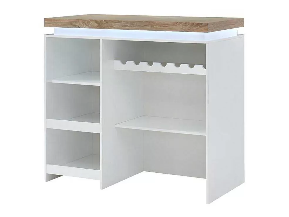 Vente-unique Móvel De Bar Em Mdf Lacado A Branco A Leds De Cor Branco E Carvalho - Halo Ii* Móvel De Bar