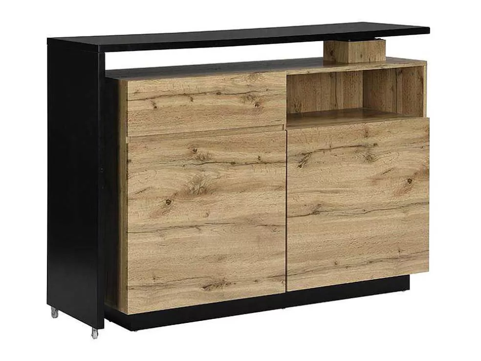 Vente-unique Móvel De Bar Giratorio Com 2 Portas, 1 Gaveta E 1 Nicho Em Mdf Cor Carvalho E Preto - Eldir* Móvel De Bar