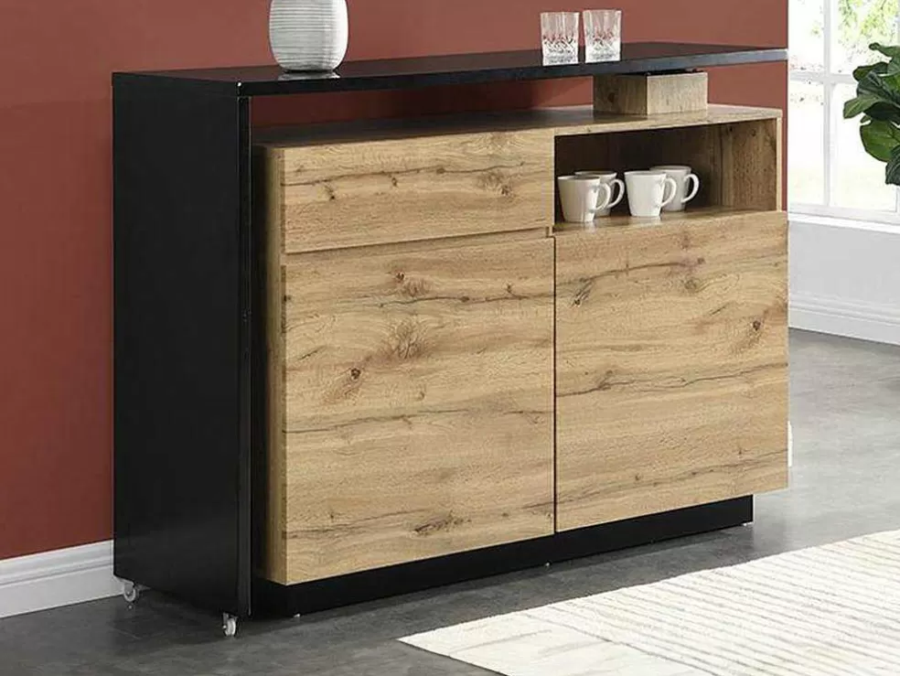 Vente-unique Móvel De Bar Giratorio Com 2 Portas, 1 Gaveta E 1 Nicho Em Mdf Cor Carvalho E Preto - Eldir* Móvel De Bar