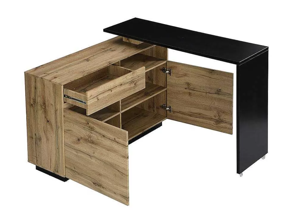Vente-unique Móvel De Bar Giratorio Com 2 Portas, 1 Gaveta E 1 Nicho Em Mdf Cor Carvalho E Preto - Eldir* Móvel De Bar