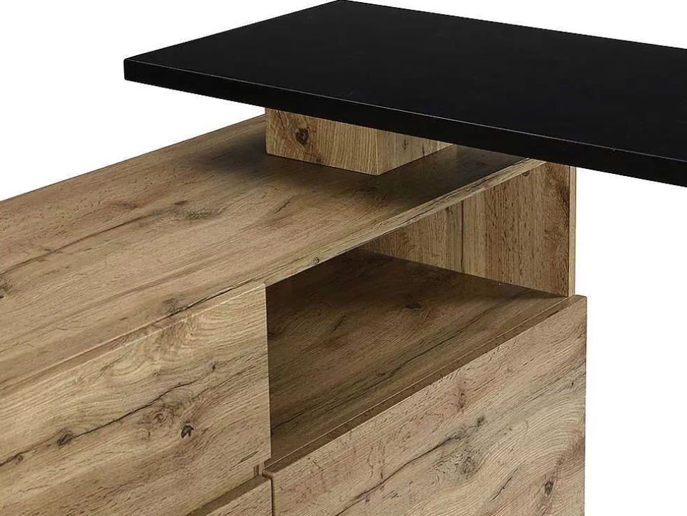 Vente-unique Móvel De Bar Giratorio Com 2 Portas, 1 Gaveta E 1 Nicho Em Mdf Cor Carvalho E Preto - Eldir* Móvel De Bar