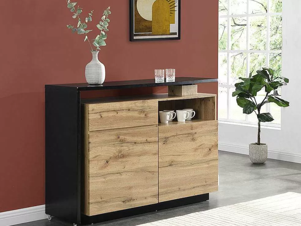 Vente-unique Móvel De Bar Giratorio Com 2 Portas, 1 Gaveta E 1 Nicho Em Mdf Cor Carvalho E Preto - Eldir* Móvel De Bar