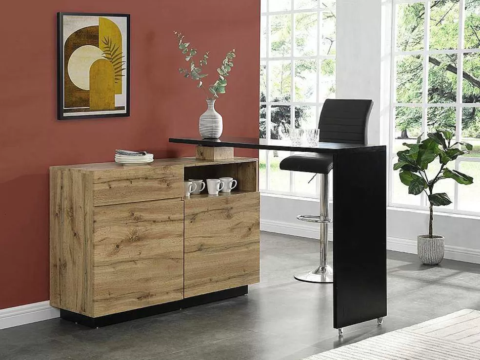 Vente-unique Móvel De Bar Giratorio Com 2 Portas, 1 Gaveta E 1 Nicho Em Mdf Cor Carvalho E Preto - Eldir* Móvel De Bar