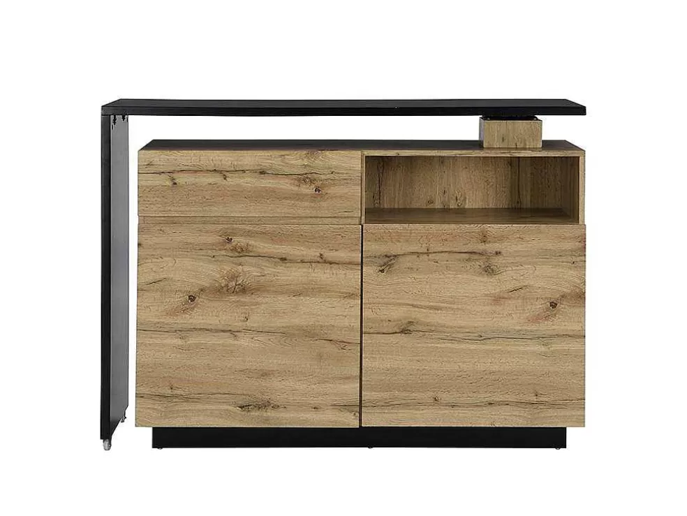 Vente-unique Móvel De Bar Giratorio Com 2 Portas, 1 Gaveta E 1 Nicho Em Mdf Cor Carvalho E Preto - Eldir* Móvel De Bar