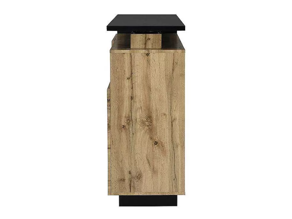 Vente-unique Móvel De Bar Giratorio Com 2 Portas, 1 Gaveta E 1 Nicho Em Mdf Cor Carvalho E Preto - Eldir* Móvel De Bar