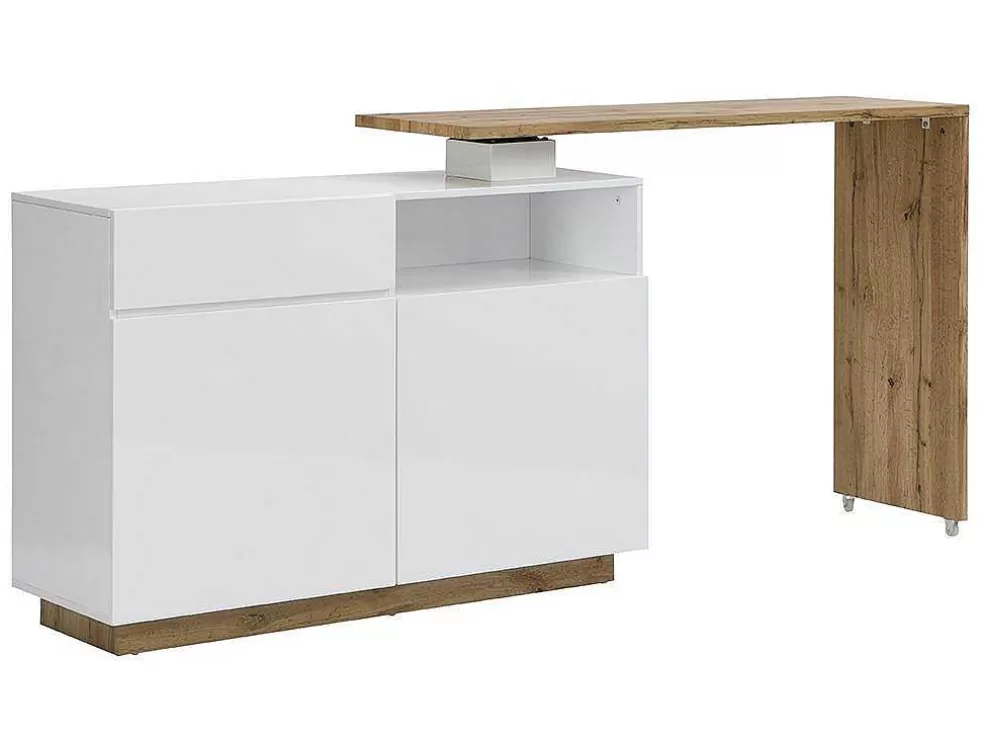 Vente-unique Móvel De Bar Giratorio Com 2 Portas, 1 Gaveta E 1 Nicho Em Mdf Lacado A Branco E Carvalho - Eldir* Móvel De Bar