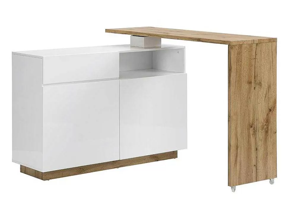 Vente-unique Móvel De Bar Giratorio Com 2 Portas, 1 Gaveta E 1 Nicho Em Mdf Lacado A Branco E Carvalho - Eldir* Móvel De Bar