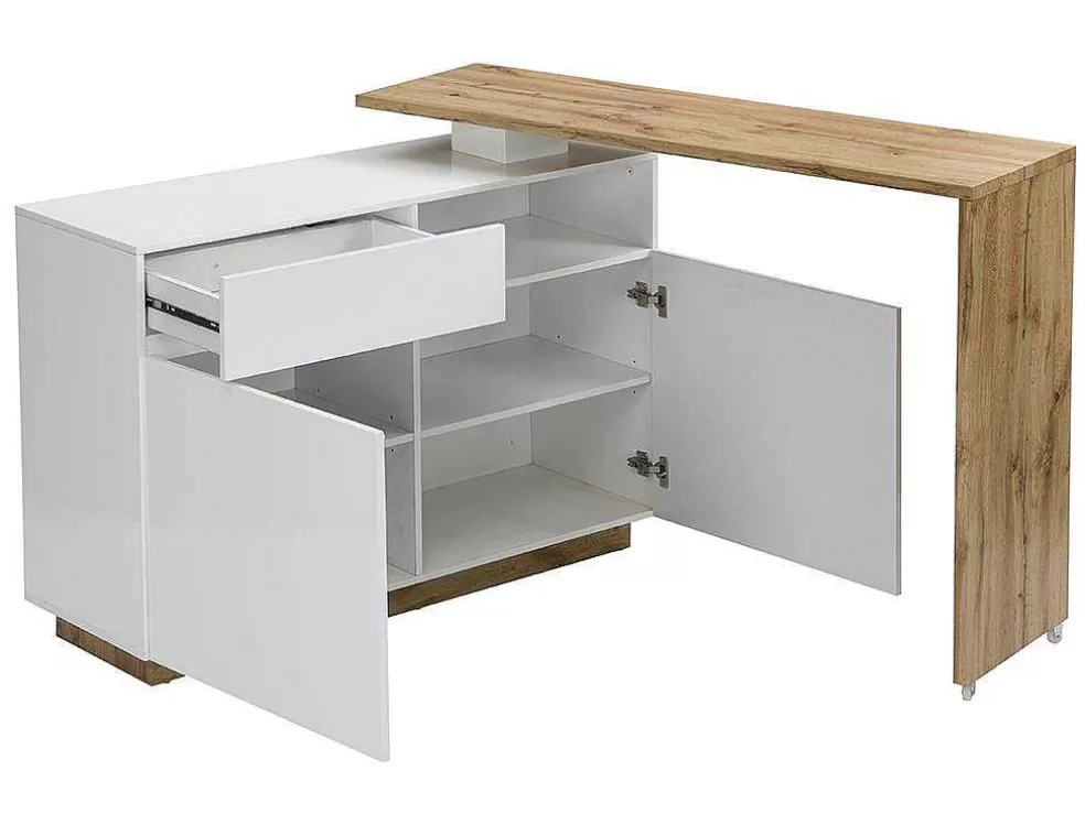 Vente-unique Móvel De Bar Giratorio Com 2 Portas, 1 Gaveta E 1 Nicho Em Mdf Lacado A Branco E Carvalho - Eldir* Móvel De Bar