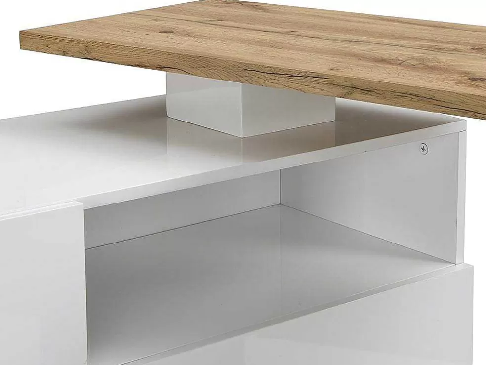 Vente-unique Móvel De Bar Giratorio Com 2 Portas, 1 Gaveta E 1 Nicho Em Mdf Lacado A Branco E Carvalho - Eldir* Móvel De Bar