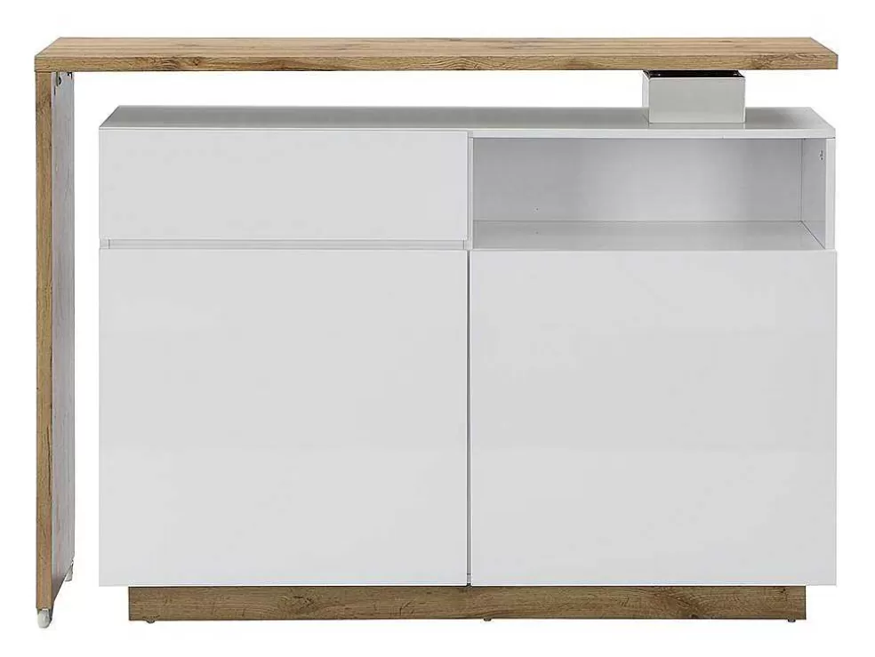 Vente-unique Móvel De Bar Giratorio Com 2 Portas, 1 Gaveta E 1 Nicho Em Mdf Lacado A Branco E Carvalho - Eldir* Móvel De Bar