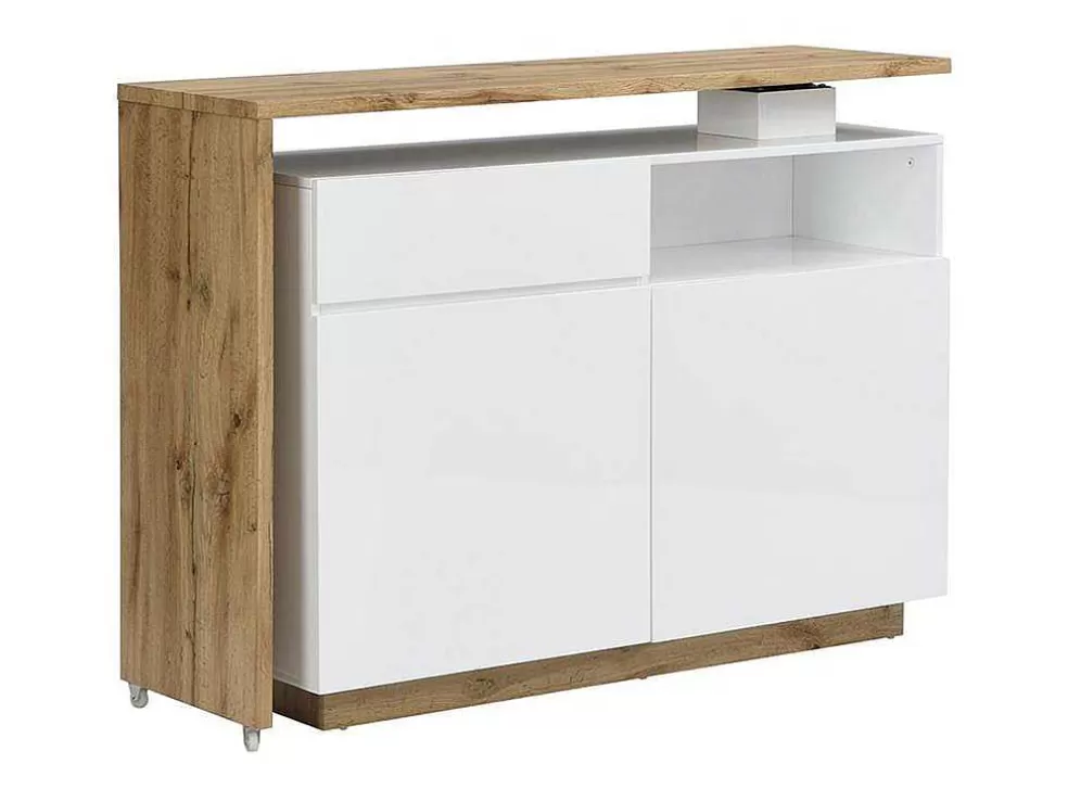 Vente-unique Móvel De Bar Giratorio Com 2 Portas, 1 Gaveta E 1 Nicho Em Mdf Lacado A Branco E Carvalho - Eldir* Móvel De Bar