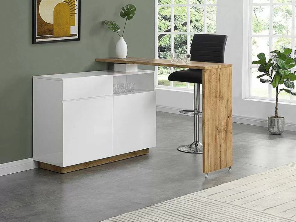 Vente-unique Móvel De Bar Giratorio Com 2 Portas, 1 Gaveta E 1 Nicho Em Mdf Lacado A Branco E Carvalho - Eldir* Móvel De Bar