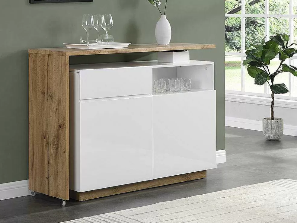 Vente-unique Móvel De Bar Giratorio Com 2 Portas, 1 Gaveta E 1 Nicho Em Mdf Lacado A Branco E Carvalho - Eldir* Móvel De Bar