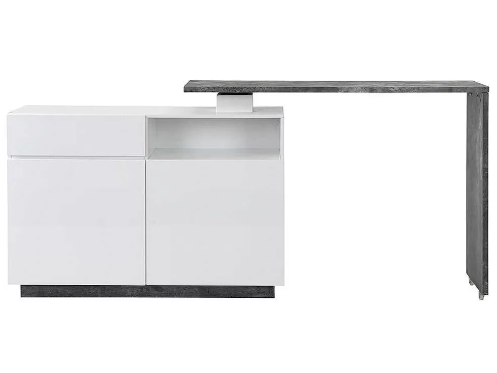 Vente-unique Móvel De Bar Giratorio Com 2 Portas, 1 Gaveta E 1 Nicho Em Mdf Lacado A Branco E Cinza Cimento - Eldir* Móvel De Bar
