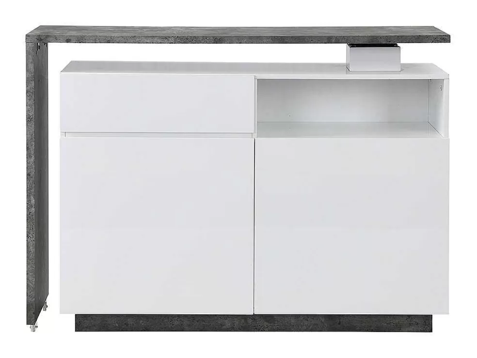 Vente-unique Móvel De Bar Giratorio Com 2 Portas, 1 Gaveta E 1 Nicho Em Mdf Lacado A Branco E Cinza Cimento - Eldir* Móvel De Bar