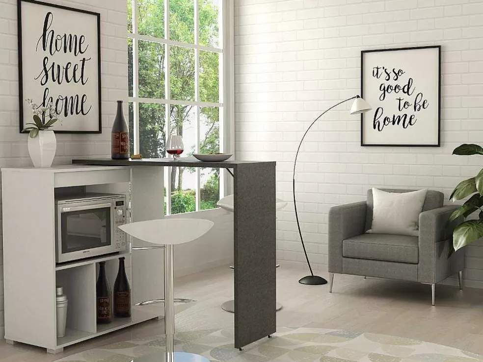 Vente-unique Móvel De Bar Giratorio Saturne - Branco E Cinza Cimento* Móvel De Bar