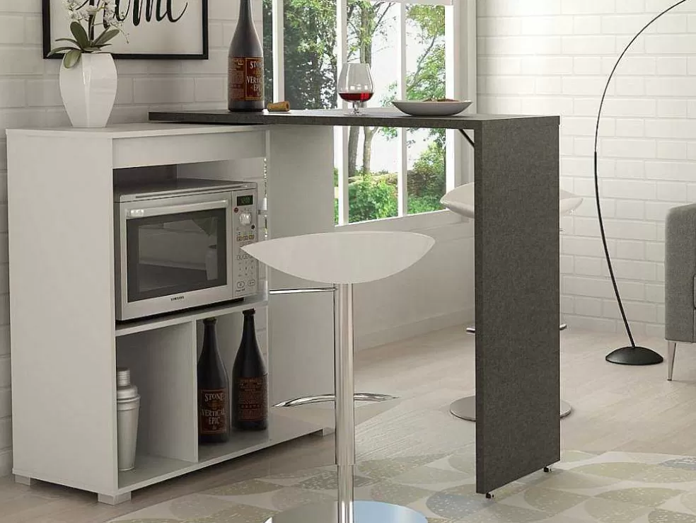 Vente-unique Móvel De Bar Giratorio Saturne - Branco E Cinza Cimento* Móvel De Bar