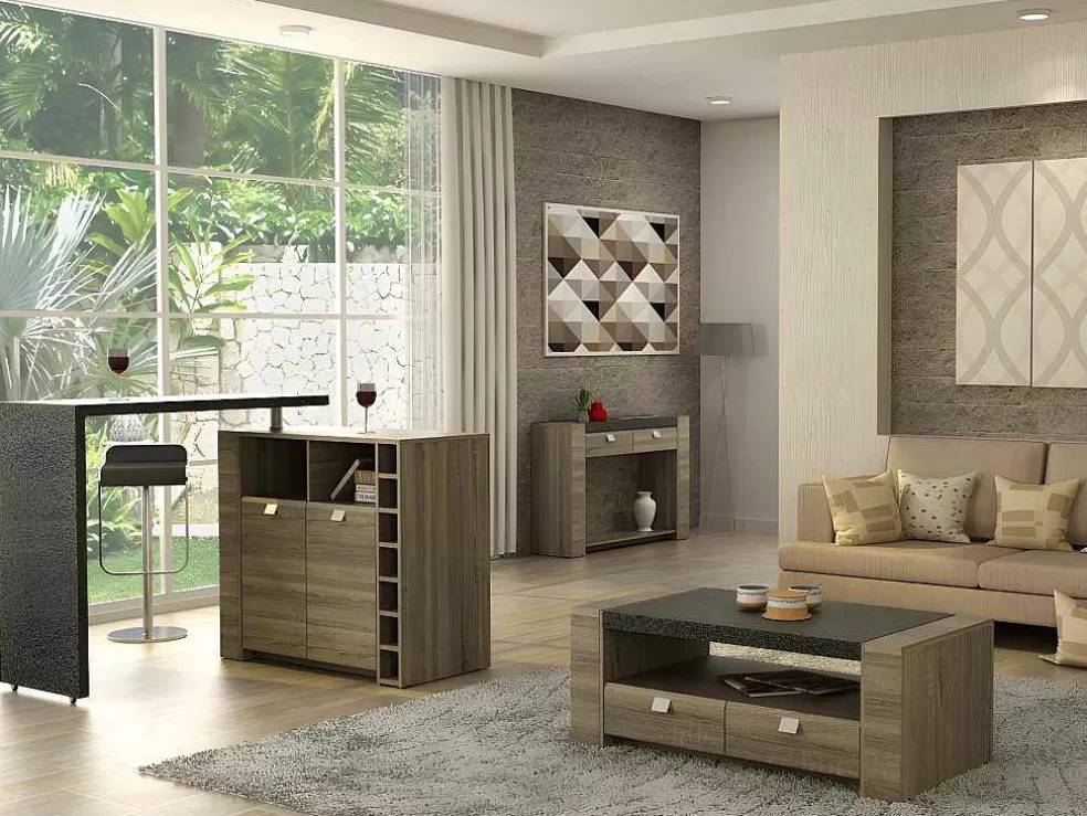 Vente-unique Móvel De Bar Meteorite - 2 Portas E 2 Nichos - Mdf Tampo Efeito Granito* Móvel De Bar