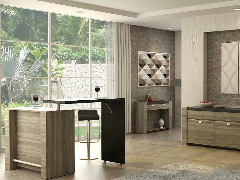 Vente-unique Móvel De Bar Meteorite - 2 Portas E 2 Nichos - Mdf Tampo Efeito Granito* Móvel De Bar