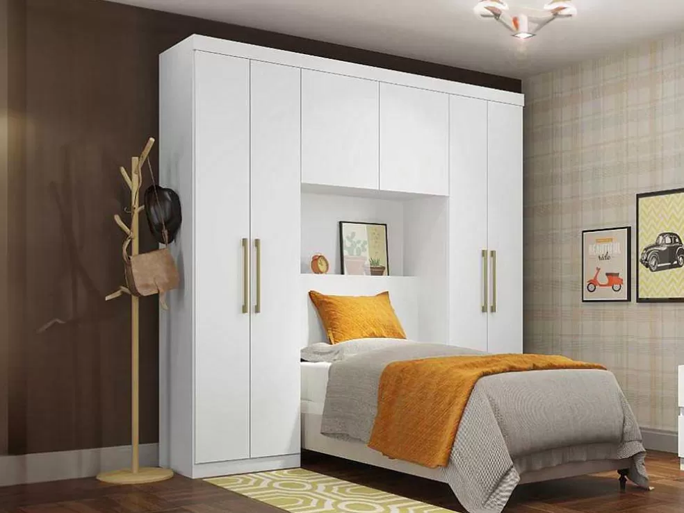 Vente-unique Móvel De Cama Antero - 6 Portas - Com Armários E Gavetas - C 200 Cm - Branco* Móvel Para Quarto De Crianças