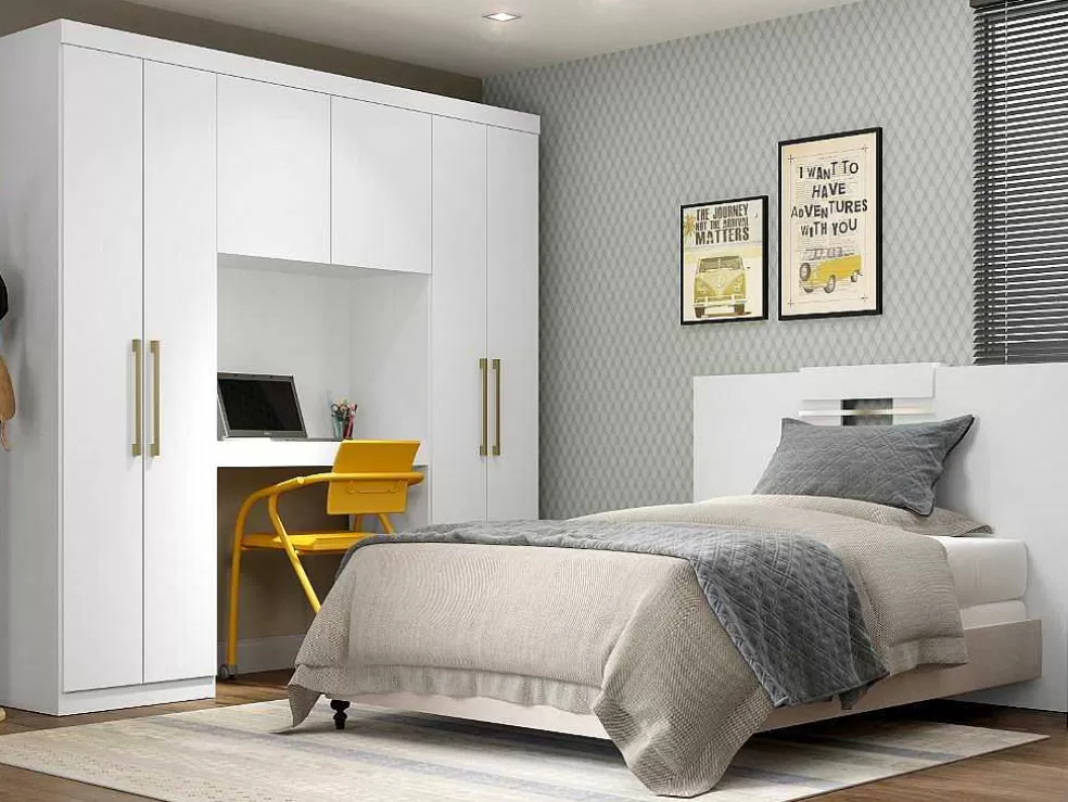 Vente-unique Móvel De Cama Antero - 6 Portas - Com Armários E Gavetas - C 200 Cm - Branco* Móvel Para Quarto De Crianças