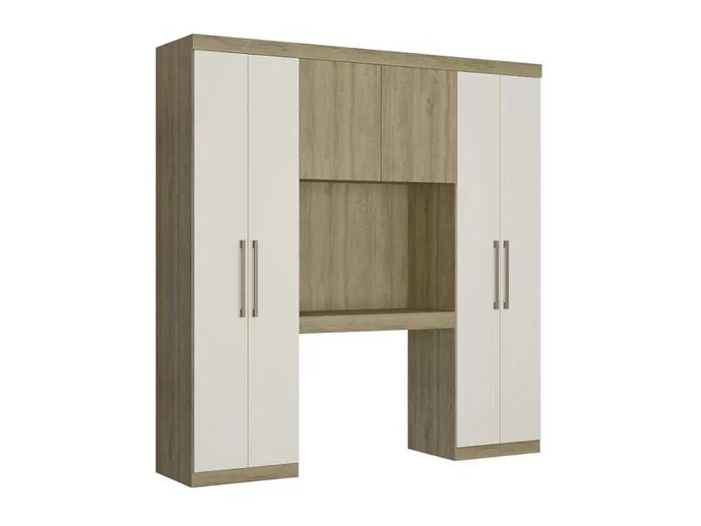 Vente-unique Móvel De Cama Antero - 6 Portas - Com Armários E Gavetas - C 200 Cm - Carvalho & Marfim* Cabeceira E Ponte De Cama