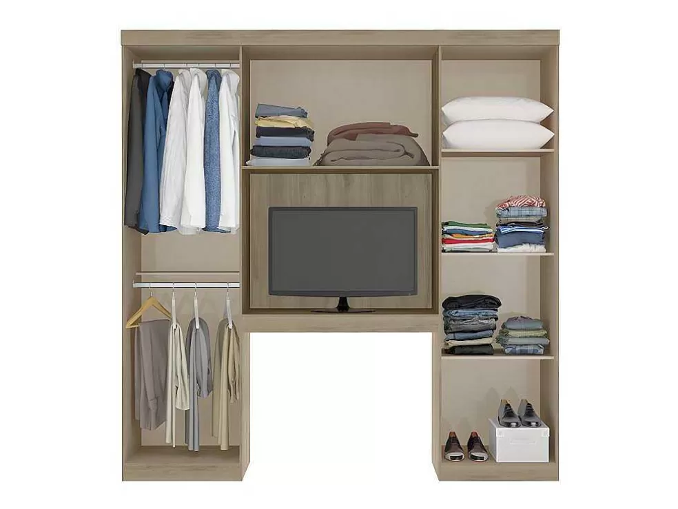 Vente-unique Móvel De Cama Antero - 6 Portas - Com Armários E Gavetas - C 200 Cm - Carvalho & Marfim* Cabeceira E Ponte De Cama