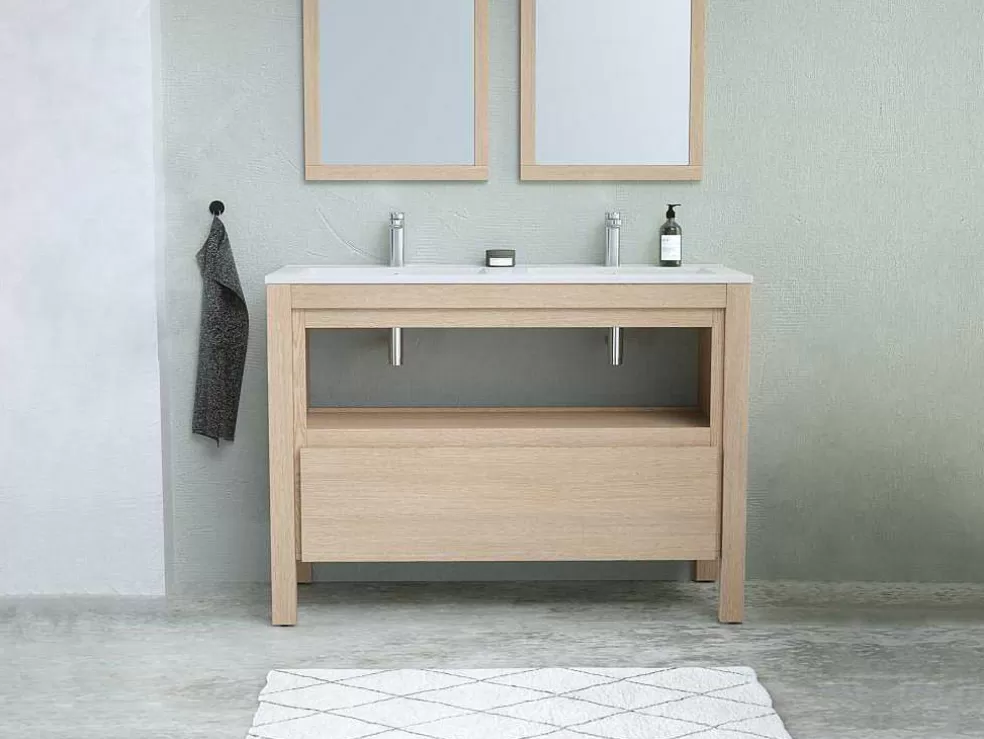 Vente-unique Móvel De Casa De Banho Com Lavatório De Encastrar, Folha De Carvalho, 120 Cm - Cosmoti* Móvel Lavatório Duplo