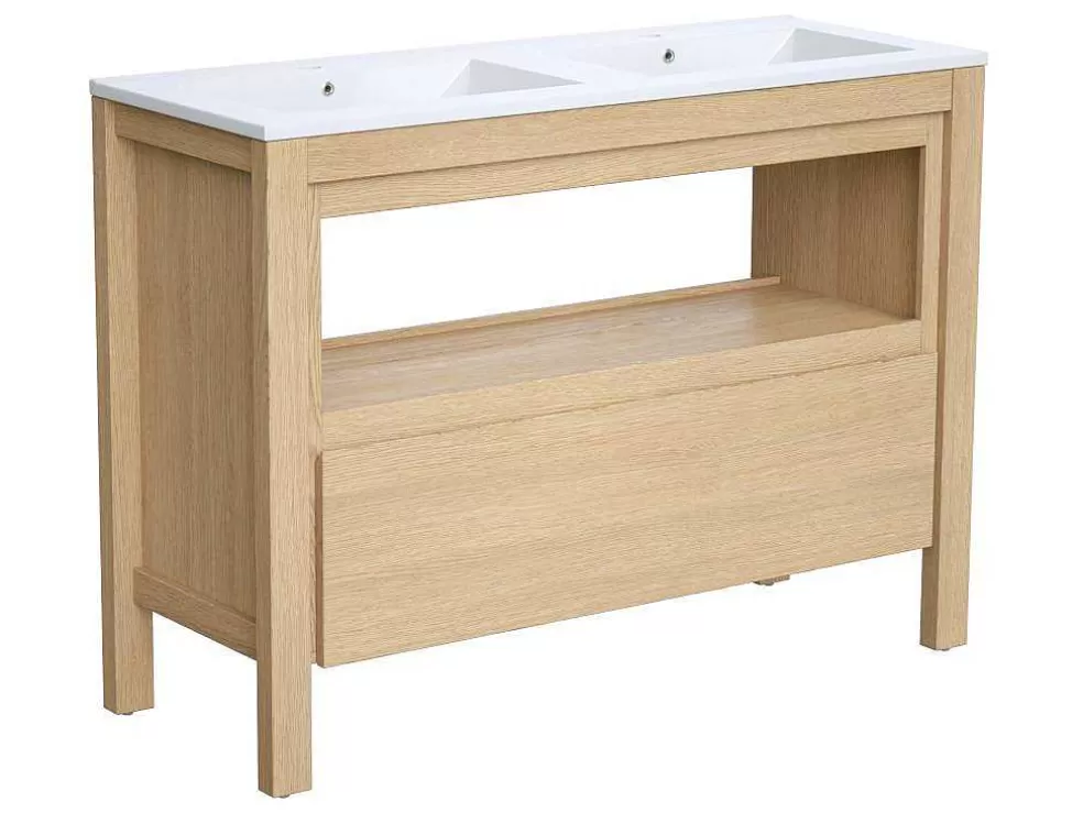 Vente-unique Móvel De Casa De Banho Com Lavatório De Encastrar, Folha De Carvalho, 120 Cm - Cosmoti* Móvel Lavatório Duplo