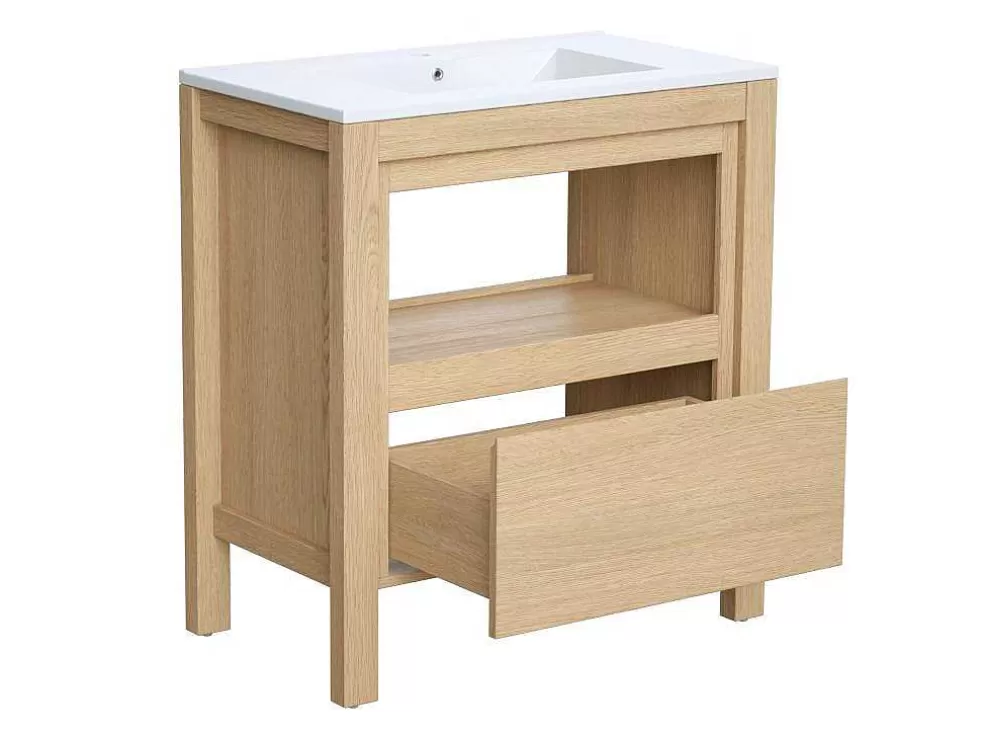 Vente-unique Móvel De Casa De Banho Com Lavatório De Encastrar, Folha De Carvalho, 80 Cm - Cosmoti* Móvel Lavatório Individual