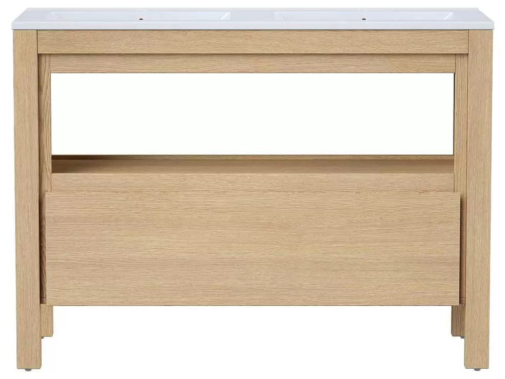 Vente-unique Móvel De Casa De Banho Com Lavatório De Encastrar, Folha De Carvalho, 120 Cm - Cosmoti* Móvel Lavatório Duplo