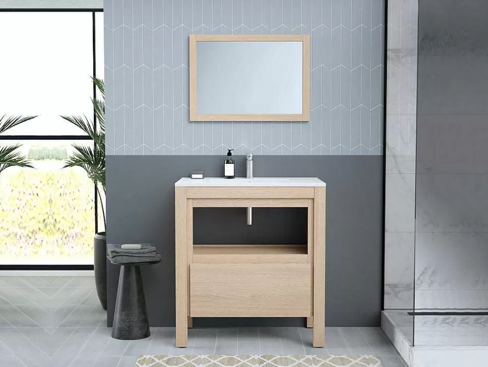 Vente-unique Móvel De Casa De Banho Com Lavatório De Encastrar, Folha De Carvalho, 80 Cm - Cosmoti* Móvel Lavatório Individual