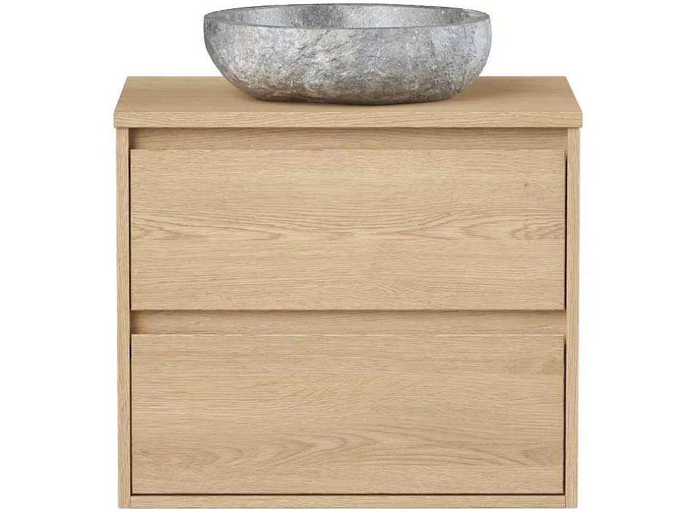 Vente-unique Móvel De Casa De Banho Com Lavatório De Pedra Instalacao Suspensa, Folha De Carvalho, 60 Cm - Milipam* Móvel Lavatório Individual
