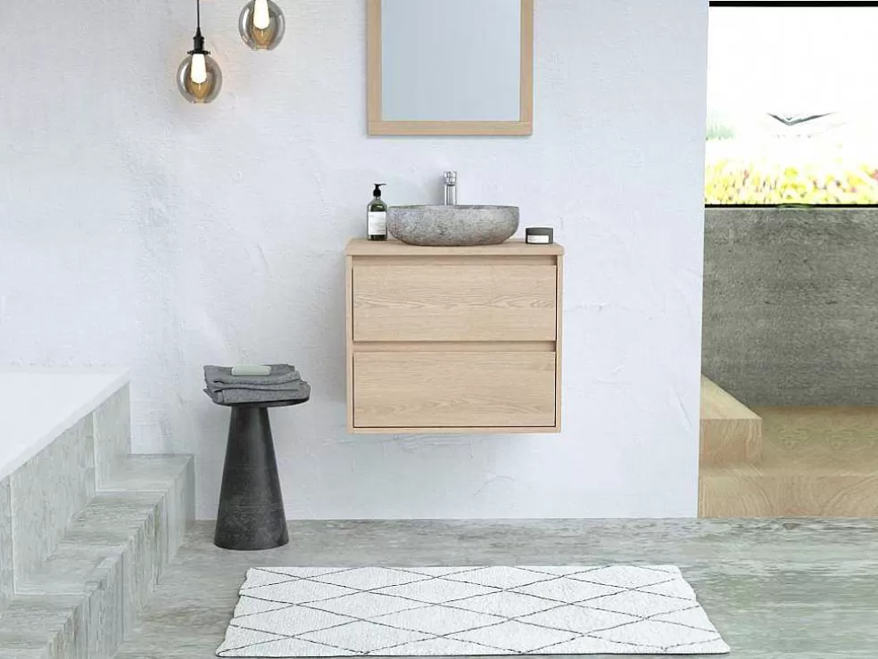Vente-unique Móvel De Casa De Banho Com Lavatório De Pedra Instalacao Suspensa, Folha De Carvalho, 60 Cm - Milipam* Móvel Lavatório Individual