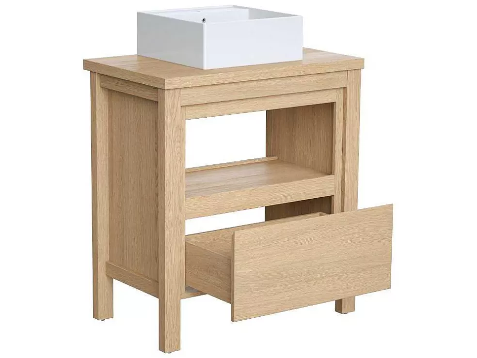 Vente-unique Móvel De Casa De Banho Com Lavatório De Pousar, Folha De Carvalho, 80 Cm - Cosmoti* Móvel Lavatório Individual