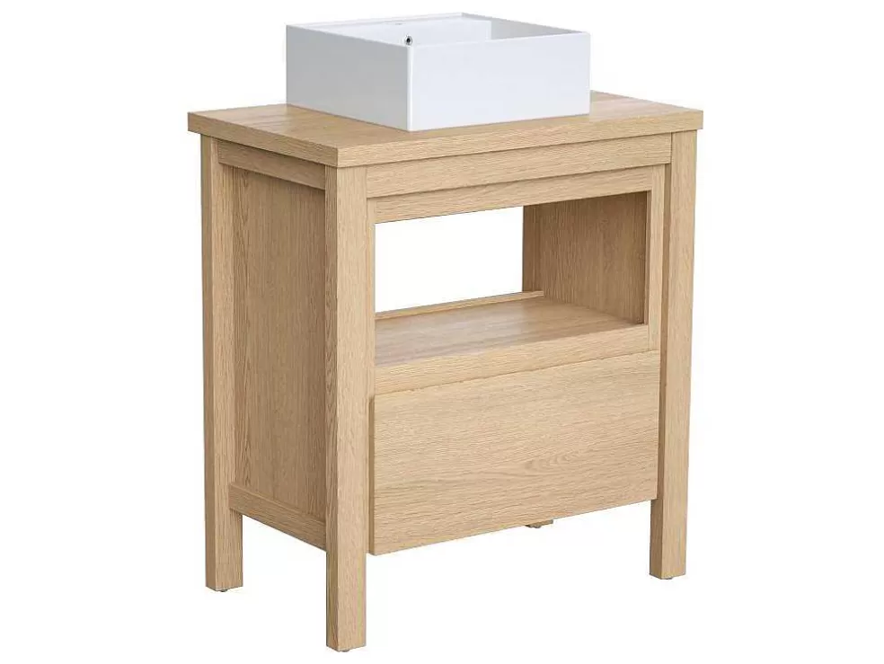 Vente-unique Móvel De Casa De Banho Com Lavatório De Pousar, Folha De Carvalho, 80 Cm - Cosmoti* Móvel Lavatório Individual