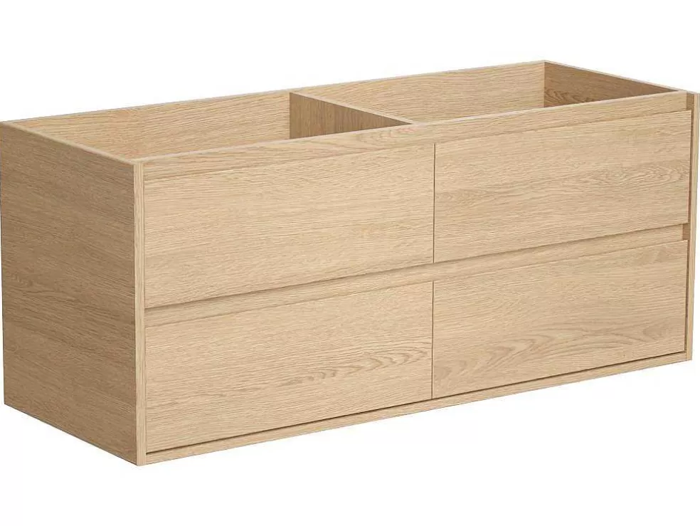 Vente-unique Móvel De Casa De Banho Com Lavatório Duplo De Pedra E Espelho, Folha De Carvalho, 120 Cm - Milipam* Móvel Lavatório Duplo