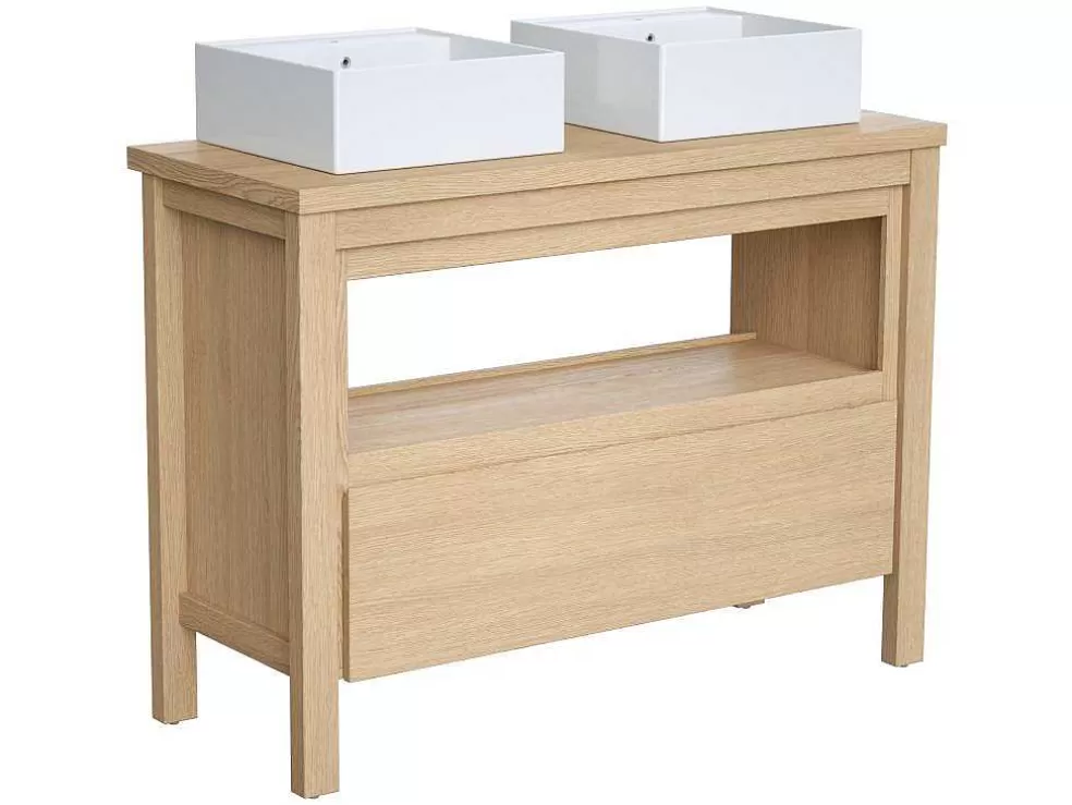 Vente-unique Móvel De Casa De Banho Com Lavatório Duplo De Pousar, Folha De Carvalho, 120 Cm - Cosmoti* Móvel Lavatório Duplo