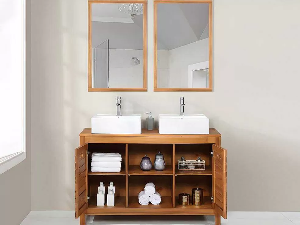 Vente-unique Móvel De Casa De Banho Em Madeira De Acacia Com Lavatório Duplo E Espelhos De 130 Cm - Pulukan* Móvel Lavatório Duplo