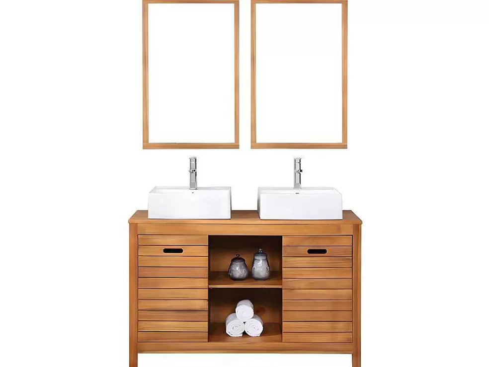 Vente-unique Móvel De Casa De Banho Em Madeira De Acacia Com Lavatório Duplo E Espelhos De 130 Cm - Pulukan* Móvel Lavatório Duplo