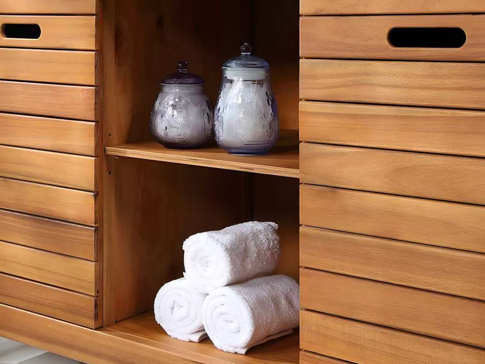 Vente-unique Móvel De Casa De Banho Em Madeira De Acacia Com Lavatório Individual De 130 Cm - Pulukan* Móvel Lavatório Duplo