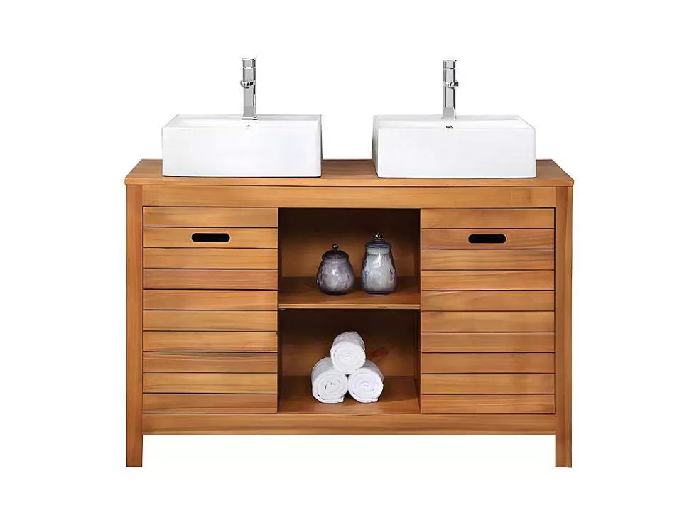 Vente-unique Móvel De Casa De Banho Em Madeira De Acacia Com Lavatório Individual De 130 Cm - Pulukan* Móvel Lavatório Duplo