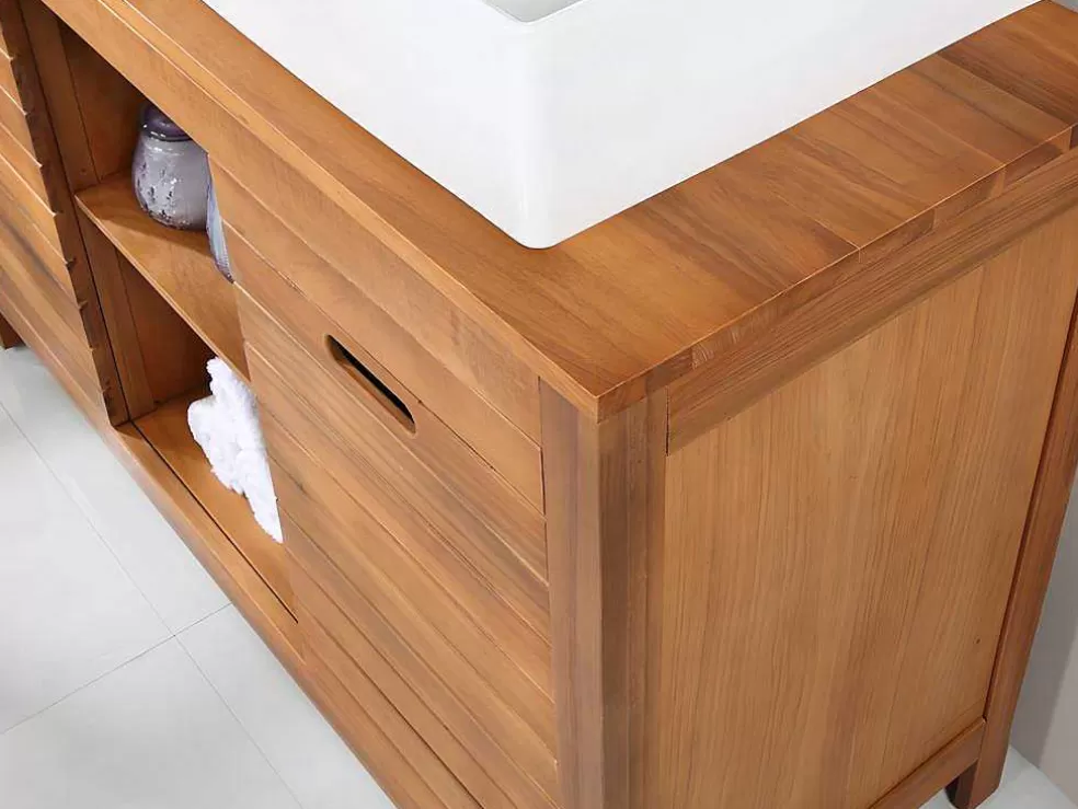 Vente-unique Móvel De Casa De Banho Em Madeira De Acacia Com Lavatório Individual De 130 Cm - Pulukan* Móvel Lavatório Duplo