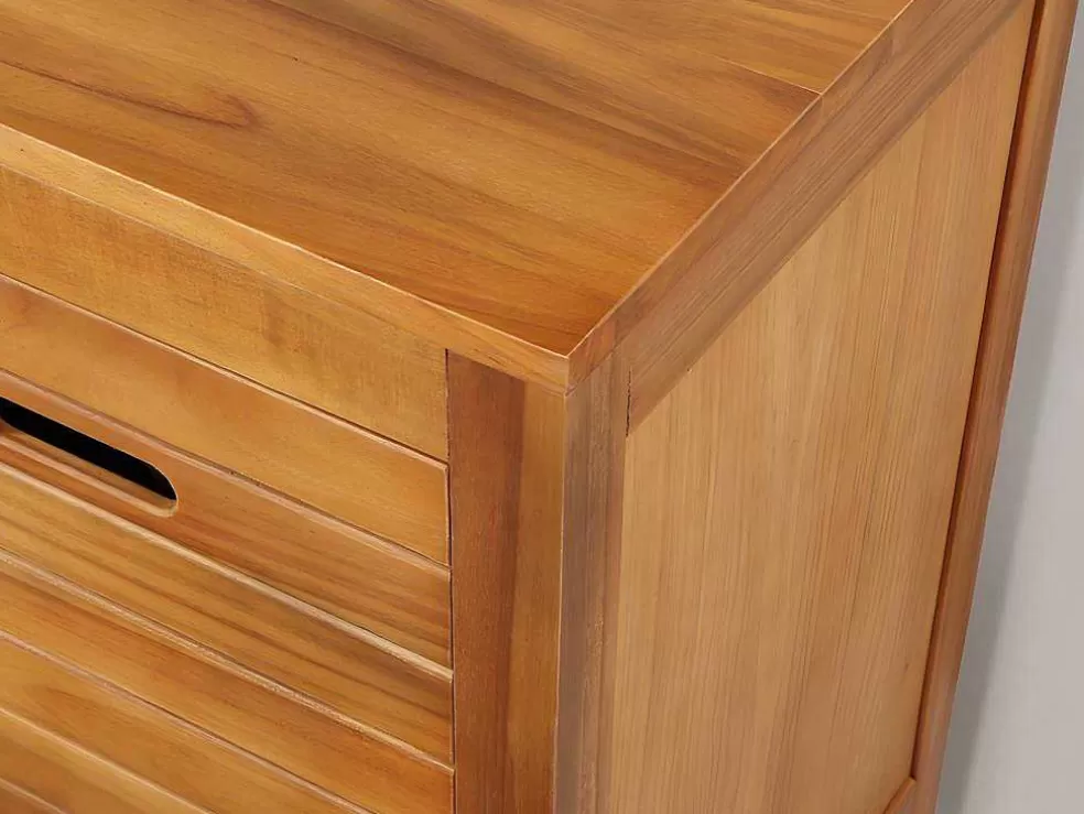 Vente-unique Móvel De Casa De Banho Em Madeira De Acacia Com Lavatório Individual De 130 Cm - Pulukan* Móvel Lavatório Duplo