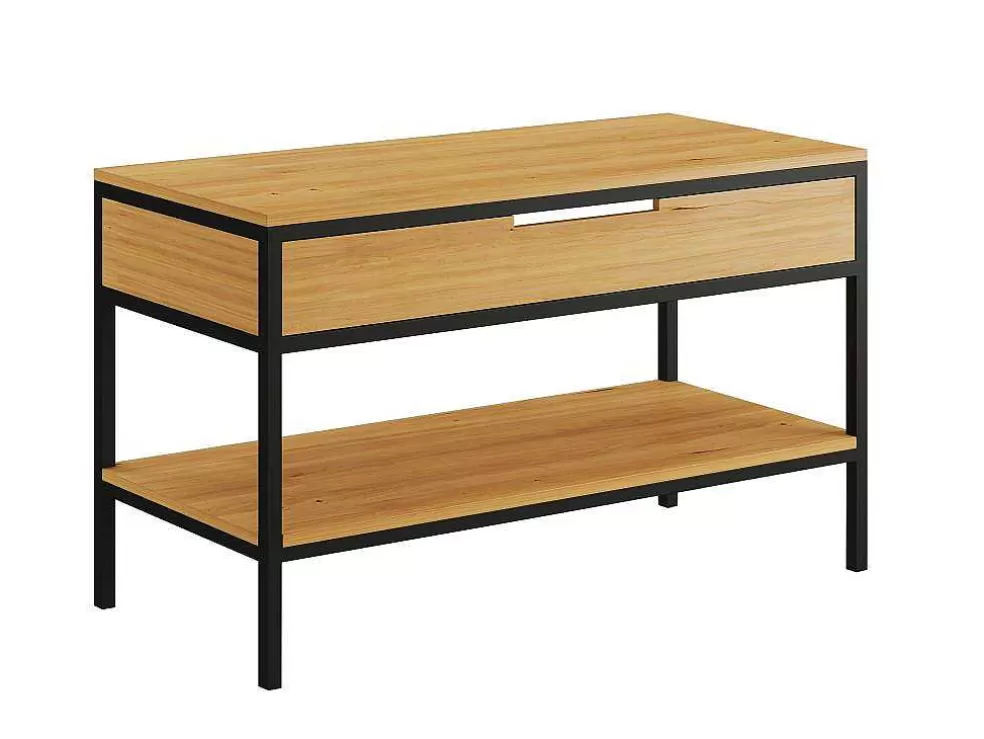 Vente-unique Móvel De Casa De Banho Em Teca Clara E Metal Com Lavatório Duplo 120 Cm - Tukad* Móvel Lavatório Duplo