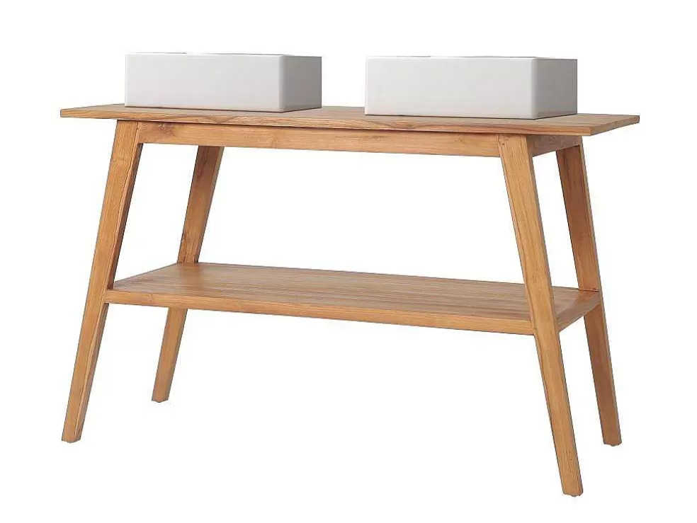 Vente-unique Móvel De Casa De Banho Em Teca Com Lavatório Duplo De 120 Cm - Bobotsari* Móvel Lavatório Duplo