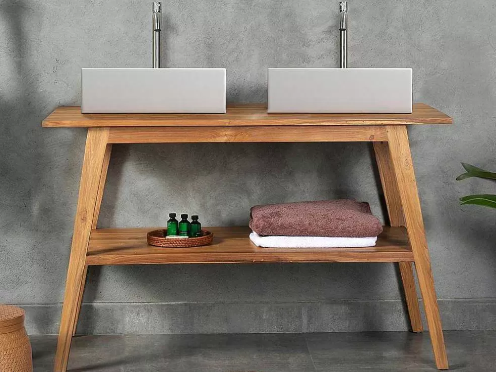 Vente-unique Móvel De Casa De Banho Em Teca Com Lavatório Duplo De 120 Cm - Bobotsari* Móvel Lavatório Duplo